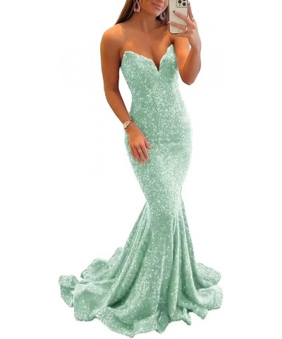 Off The Shoulder Sparkly Sequin Mermaid Prom Dress Long for Women Glitter V-Neck Floor Length Formal Evening Gowns. Sage Gree...