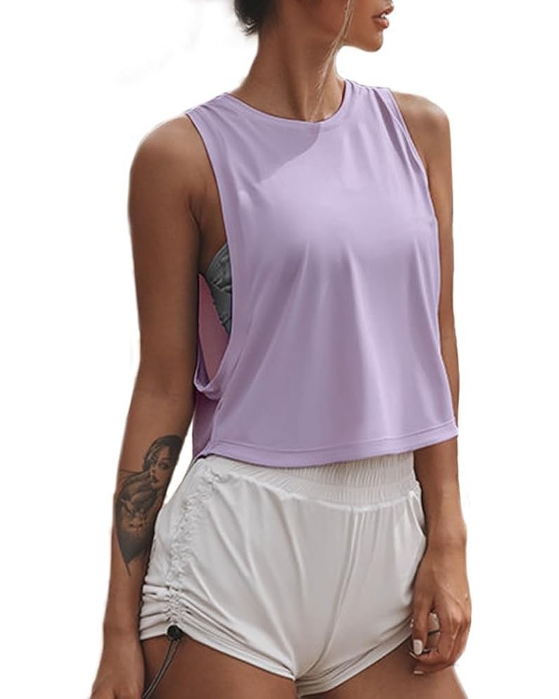 High Neck Crop Top Workout Shirts Cropped Muscle Tank for Women Purple $12.87 Activewear