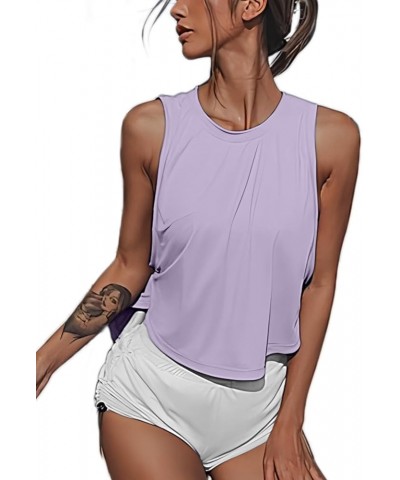 High Neck Crop Top Workout Shirts Cropped Muscle Tank for Women Purple $12.87 Activewear