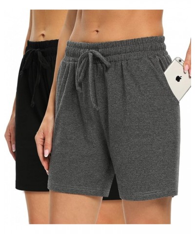 2-Pack Lounge Sleep Shorts for Women Soft Women's Casual Drawstring Sleep Shorts with Pockets Elastic Waisted Black/Dark Gray...