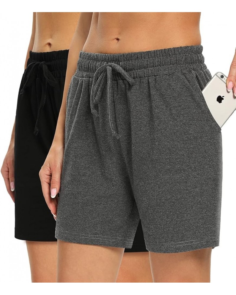 2-Pack Lounge Sleep Shorts for Women Soft Women's Casual Drawstring Sleep Shorts with Pockets Elastic Waisted Black/Dark Gray...