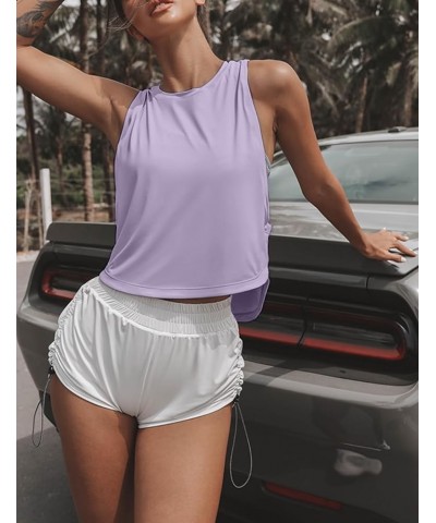 High Neck Crop Top Workout Shirts Cropped Muscle Tank for Women Purple $12.87 Activewear