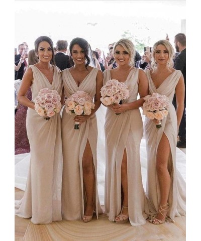 Women's Cowl Neck Bridesmaid Dresses Long for Wedding Ruched Chiffon Wrap Slit Formal Evening Party Gown Burgundy $37.50 Dresses