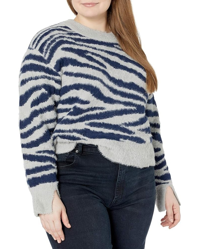 Women's Plus Size Crew Neck Cropped Jacquard Sweater French Navy / Stone $13.20 Sweaters