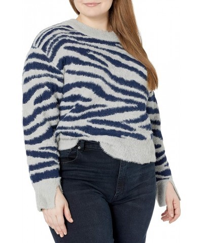 Women's Plus Size Crew Neck Cropped Jacquard Sweater French Navy / Stone $13.20 Sweaters