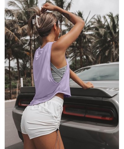 High Neck Crop Top Workout Shirts Cropped Muscle Tank for Women Purple $12.87 Activewear