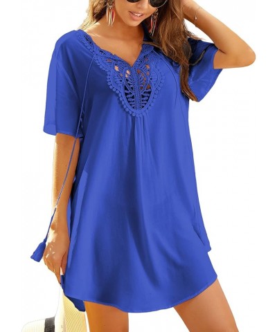 Swimsuit Cover Ups Women Lace Crochet V-Neck Bikini Summer Beach Coverups Dress for Swimwear Bathing Suit 00-sky Blue $13.13 ...