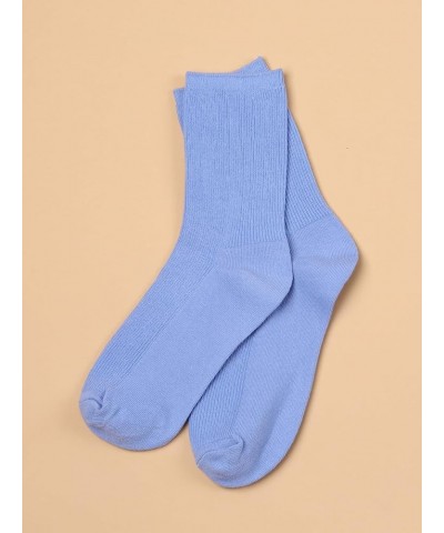 Women's Ribbed Knit Cushioned Athletic Running Mid Calf Crew Socks Periwinkle Blue $8.09 Activewear