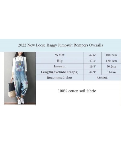 Women's Autumn Loose Baggy Denim Overall Floral Wide Leg Drop Crotch Jumpsuit Rompers Overalls Style 01 Blue $32.48 Overalls