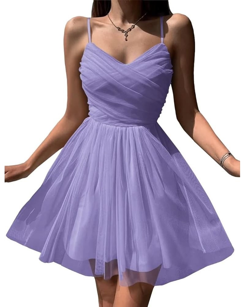 2023 Tulle Homecoming Dresses Short for Teens Spaghetti Straps Mini Prom Dresses Sleeveless Cocktail Party Gowns Lavender $28...