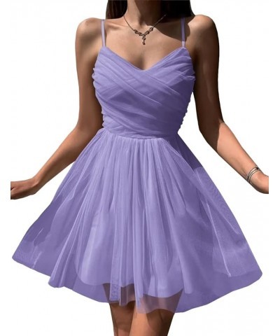 2023 Tulle Homecoming Dresses Short for Teens Spaghetti Straps Mini Prom Dresses Sleeveless Cocktail Party Gowns Lavender $28...