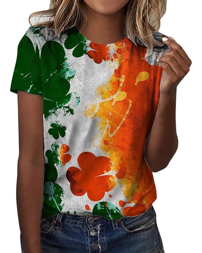 YUAEEEN St Patricks Day Shirt Women Lucky Clover Graphic Sweatshirt Short Sleeve T-Shirts Loose Tee Tops O1 A-orange $6.35 T-...