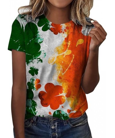 YUAEEEN St Patricks Day Shirt Women Lucky Clover Graphic Sweatshirt Short Sleeve T-Shirts Loose Tee Tops O1 A-orange $6.35 T-...