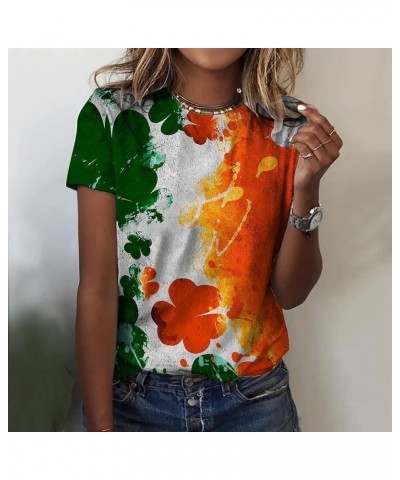 YUAEEEN St Patricks Day Shirt Women Lucky Clover Graphic Sweatshirt Short Sleeve T-Shirts Loose Tee Tops O1 A-orange $6.35 T-...