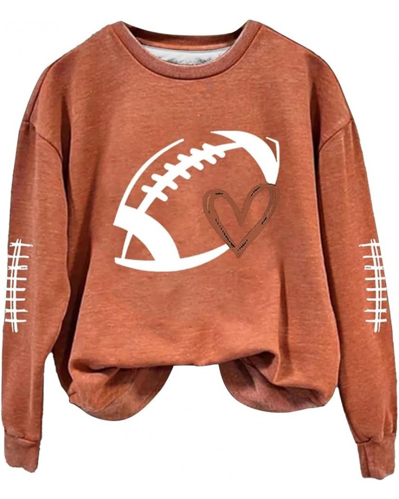 Women Football Season Sweatshirt Game Day Funny Football Print Crew Neck Long Sleeve Casual Pullover Top Graphic Tee Orange $...