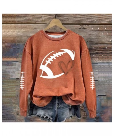 Women Football Season Sweatshirt Game Day Funny Football Print Crew Neck Long Sleeve Casual Pullover Top Graphic Tee Orange $...