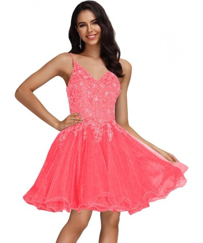 Tulle Homecoming Dresses Teens Lace Beaded Party Dress Juniors Short Prom Dresses Coral $30.60 Dresses