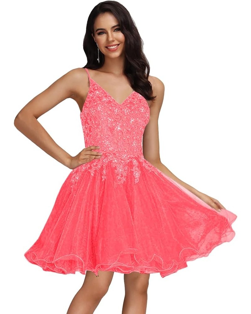 Tulle Homecoming Dresses Teens Lace Beaded Party Dress Juniors Short Prom Dresses Coral $30.60 Dresses