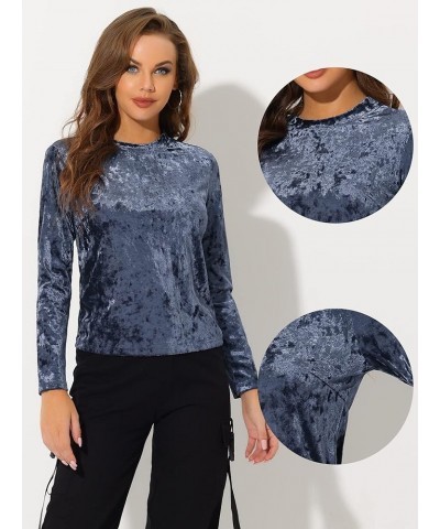 Casual Velvet Top for Women's Soft Vintage Crew Neck Long Sleeve Christmas T-Shirt Grey Blue $16.98 T-Shirts