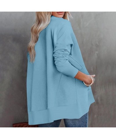 Half Zip Pullover Women Fall Solid Sweatshirts Loose Fit Long Sleeve Lapel Collar Trendy Tees Side Pockets Clothes A04-blue $...