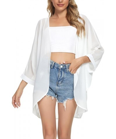 Women Chiffon Kimono Cardigan Floral Printed Bat Sleeve Casual Capes Beach Cover up New White $11.65 Swimsuits