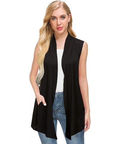 Women's Lightweight Sleeveless Open Front Drape Vest Cardigan with Pockets Black $10.59 Sweaters