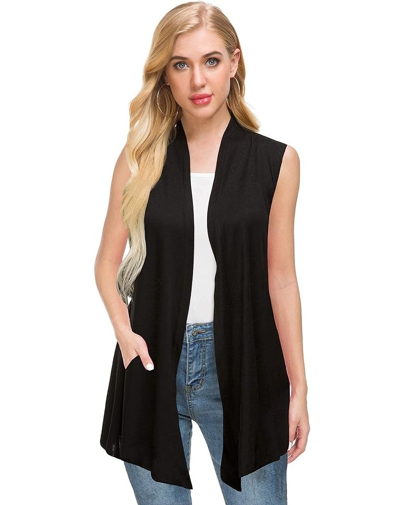 Women's Lightweight Sleeveless Open Front Drape Vest Cardigan with Pockets Black $10.59 Sweaters