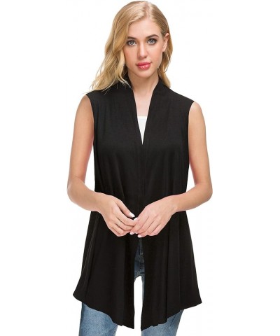 Women's Lightweight Sleeveless Open Front Drape Vest Cardigan with Pockets Black $10.59 Sweaters