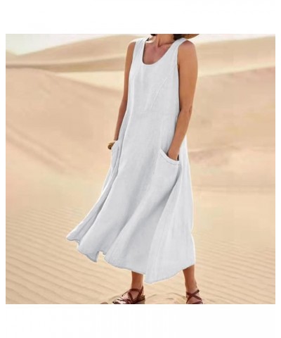 Tank Dress for Women, Linen Sleeveless Hawaiian Tropical Dress Casual Beach Plus Size Maxi Dress for Women 2024 57-white $6.4...