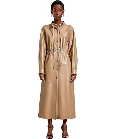 Women's Genuine Leather Long Trench Coat Slim fit Stand Collar Maxi Dress Coat Camel SmartUniverseWear Camel $140.70 Coats