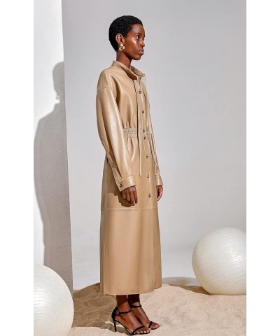 Women's Genuine Leather Long Trench Coat Slim fit Stand Collar Maxi Dress Coat Camel SmartUniverseWear Camel $140.70 Coats