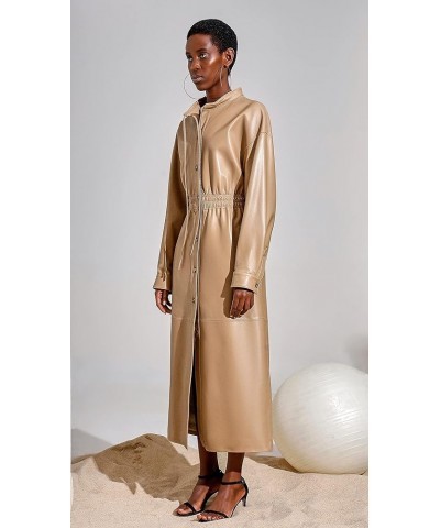 Women's Genuine Leather Long Trench Coat Slim fit Stand Collar Maxi Dress Coat Camel SmartUniverseWear Camel $140.70 Coats