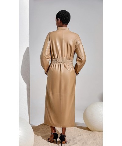 Women's Genuine Leather Long Trench Coat Slim fit Stand Collar Maxi Dress Coat Camel SmartUniverseWear Camel $140.70 Coats