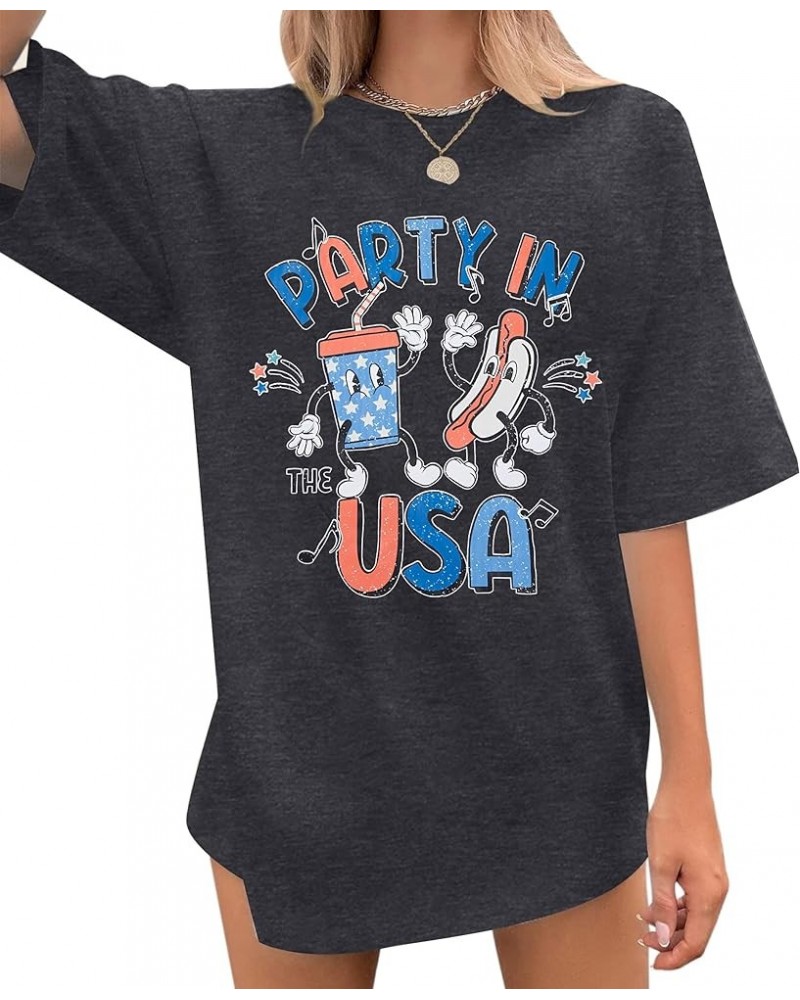 Party in The USA T-Shirt Women 4th of July Independence Day Shirts Funny Patriontic Graphic Short Sleeve Tee Tops Hotdog-grey...