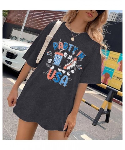 Party in The USA T-Shirt Women 4th of July Independence Day Shirts Funny Patriontic Graphic Short Sleeve Tee Tops Hotdog-grey...