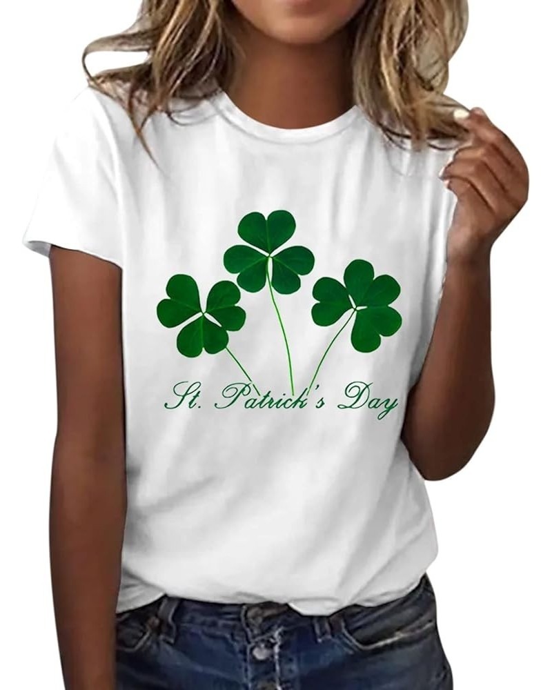 2024 St Patricks Day Shirt for Women Lucky Green Shamrock Irish T-Shirts Crewneck Cute Funny Clover Print Tee Tops A8-white $...