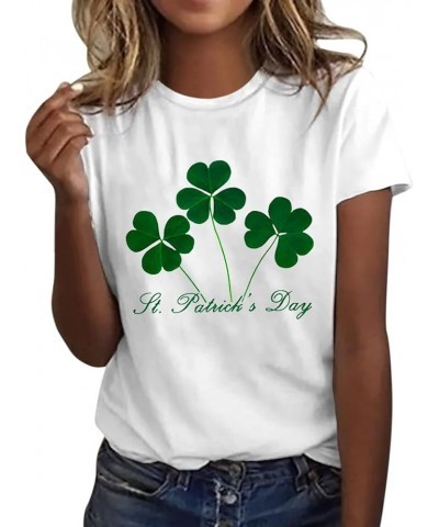 2024 St Patricks Day Shirt for Women Lucky Green Shamrock Irish T-Shirts Crewneck Cute Funny Clover Print Tee Tops A8-white $...