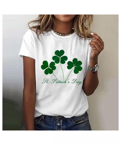 2024 St Patricks Day Shirt for Women Lucky Green Shamrock Irish T-Shirts Crewneck Cute Funny Clover Print Tee Tops A8-white $...