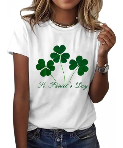 2024 St Patricks Day Shirt for Women Lucky Green Shamrock Irish T-Shirts Crewneck Cute Funny Clover Print Tee Tops A8-white $...