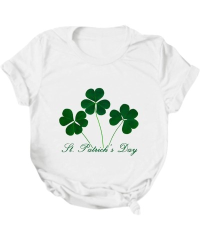 2024 St Patricks Day Shirt for Women Lucky Green Shamrock Irish T-Shirts Crewneck Cute Funny Clover Print Tee Tops A8-white $...