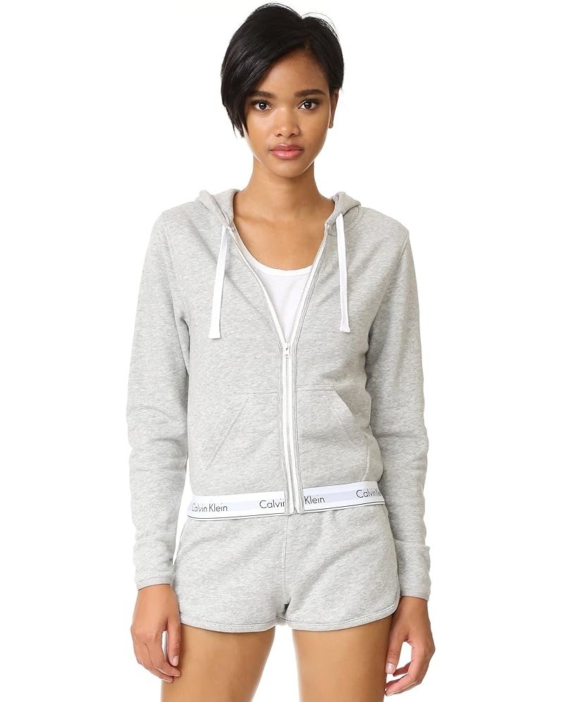 Women's Modern Cotton Full Zip Hoodie Top Grey Heather $30.75 Tops