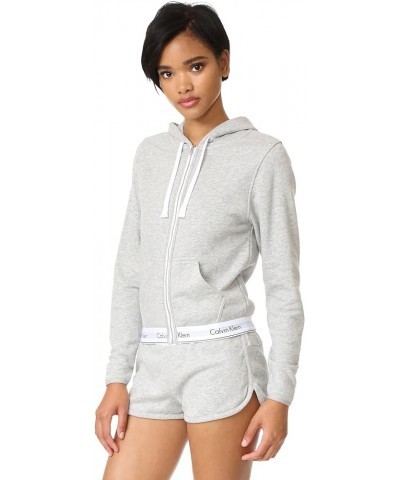 Women's Modern Cotton Full Zip Hoodie Top Grey Heather $30.75 Tops