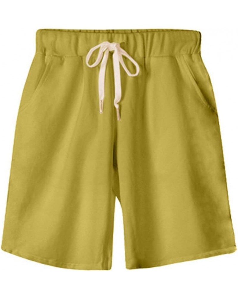 Women's Casual Soft Knit Elastic Waist Jersey Bermuda Shorts with Drawstring Turmeric $15.36 Activewear