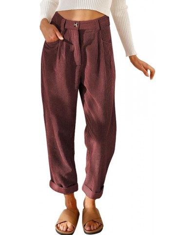 Womens Elastic Waist Straight Leg Corduroy Pants with Pockets, S-2XL 2c Red $21.60 Pants