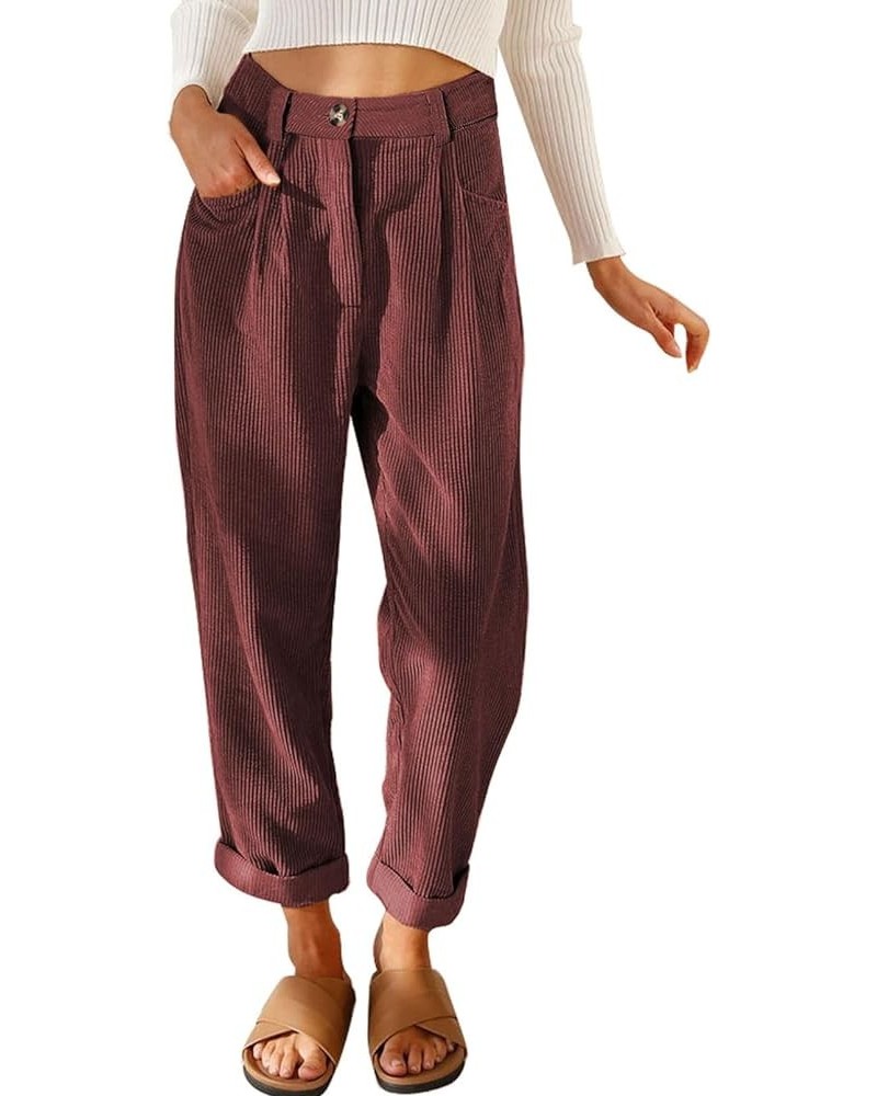 Womens Elastic Waist Straight Leg Corduroy Pants with Pockets, S-2XL 2c Red $21.60 Pants