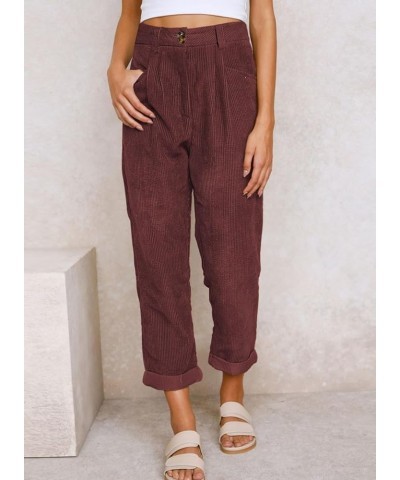 Womens Elastic Waist Straight Leg Corduroy Pants with Pockets, S-2XL 2c Red $21.60 Pants