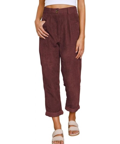 Womens Elastic Waist Straight Leg Corduroy Pants with Pockets, S-2XL 2c Red $21.60 Pants