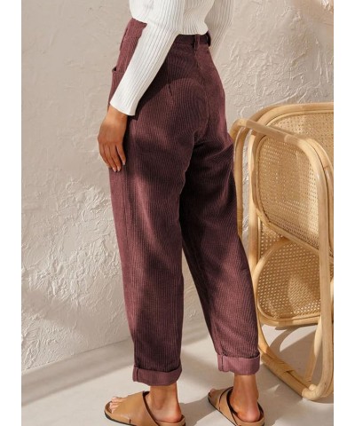 Womens Elastic Waist Straight Leg Corduroy Pants with Pockets, S-2XL 2c Red $21.60 Pants