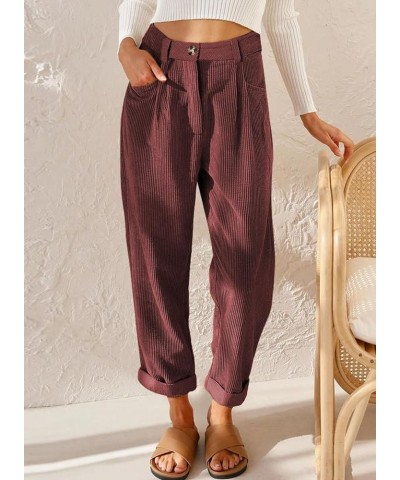 Womens Elastic Waist Straight Leg Corduroy Pants with Pockets, S-2XL 2c Red $21.60 Pants