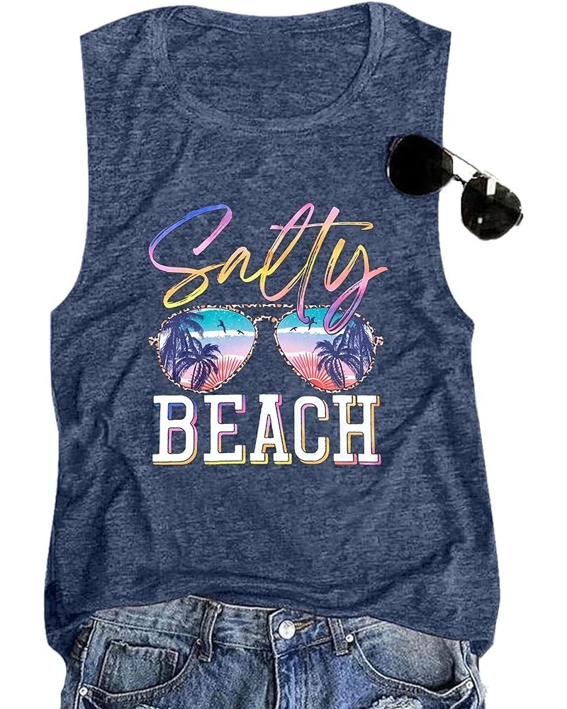 Salty Beach Tank Tops for Women Summer Graphic Tees Beach Loose Sleeveless Vest Hawaiian Vacation Shirts Blue $5.51 Tanks